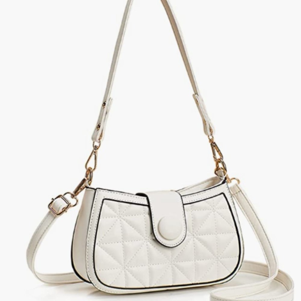 White Soft Leather Satchel Handbag Purse